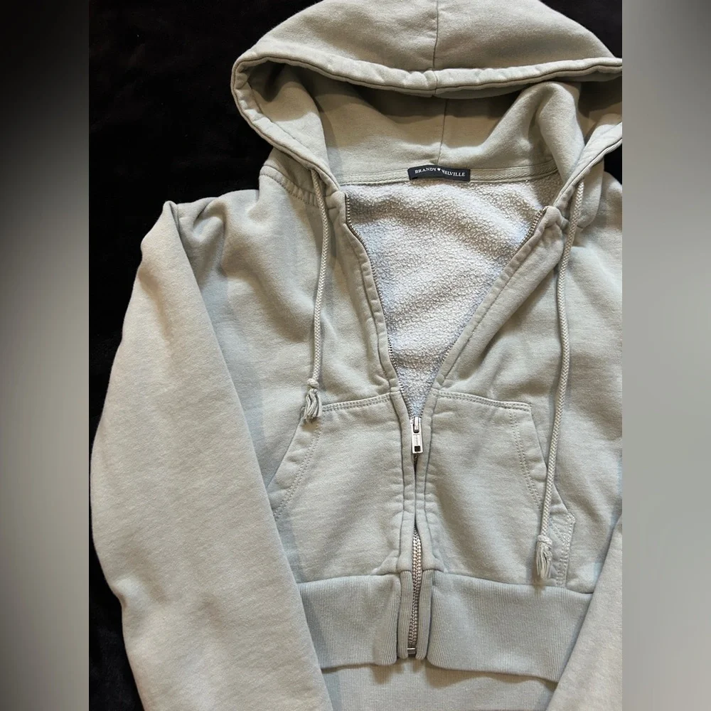 Brandy Melville Light Sage Green Zip-Up Hoodie - Picture 2 of 6